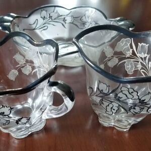 Floral Glass Creamer and Sugar Set
